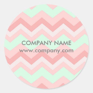 Pegatina Redonda Chevron de color rosa y menta con patrón geométric