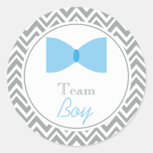 Pegatina Redonda Chevron gris género revelación Bow Tie Team Boy