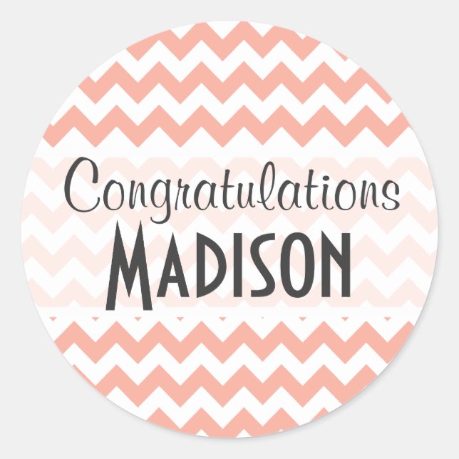 Pegatina Redonda Chevron Peach Profundo; zigzag (Anverso)