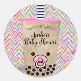 Pegatina Redonda Chevron rosa Boba Tea Baby Shower Gracias