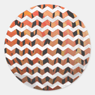 Pegatina Redonda Chevron Tiger Hot naranja y Black Print