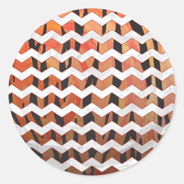 Pegatina Redonda Chevron Tiger Hot naranja y Black Print (Anverso)