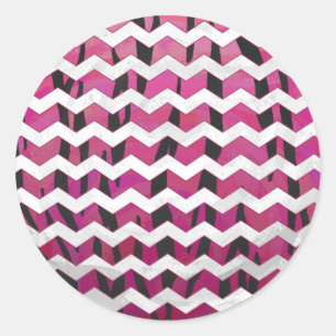 Pegatina Redonda Chevron Tiger Hot Pink and Black Print