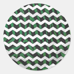 Pegatina Redonda Chevron Zebra Black and Green Print