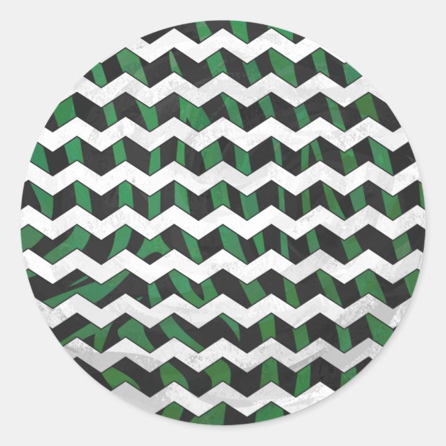 Pegatina Redonda Chevron Zebra Black and Green Print (Anverso)