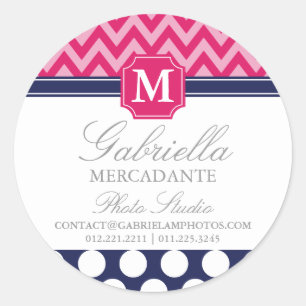 Pegatina Redonda Chevron Zigzag Polka Dots Monograma