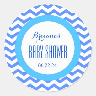 Pegatina Redonda CHEVRONS Niño Baby Shower Fecha V06 BLUE