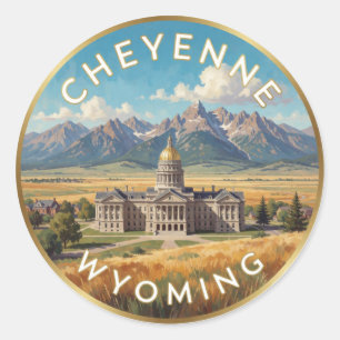 Pegatina Redonda Cheyenne Wyoming Viajes del Oeste