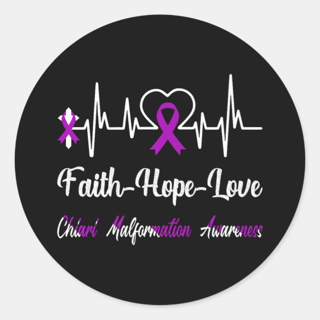 Pegatina Redonda Chiari Malformation Awareness Hearbeat Christian (Anverso)