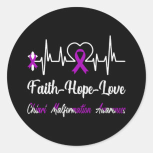 Pegatina Redonda Chiari Malformation Awareness Hearbeat Christian