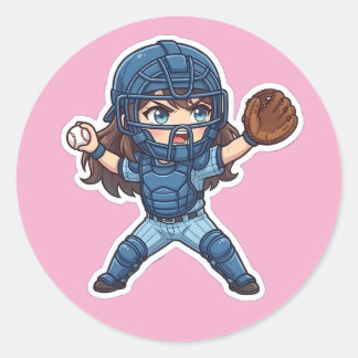 Pegatina Redonda Chibi Baseball 2026 Edition - Catcher Throw-down