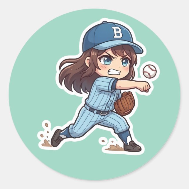 Pegatina Redonda Chibi Baseball 2026 Edition - Pitcher Release (Anverso)