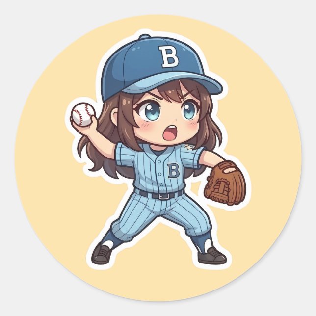 Pegatina Redonda Chibi Baseball 2026 Edition - Pitcher Stride (Anverso)
