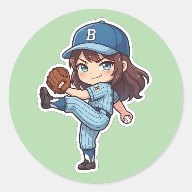 Pegatina Redonda Chibi Baseball 2026 Edition - Pitcher Wind-up (Anverso)