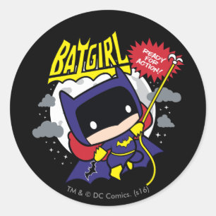 Pegatina Redonda Chibi Batgirl Preparado Para La Acción