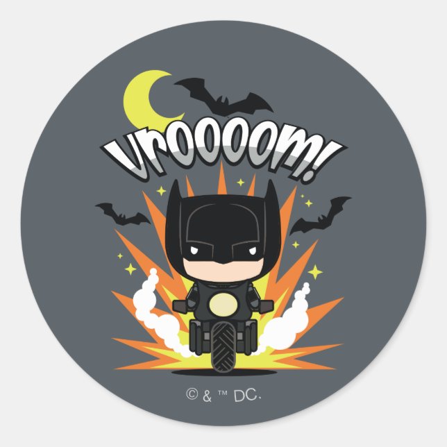 Pegatina Redonda Chibi Batman Batcycle (Anverso)