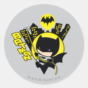 Pegatina Redonda Chibi Batman Escalando La Ciudad