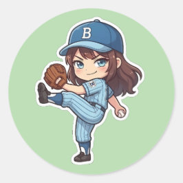 Pegatina Redonda Chibi Béisbol Edición 2026 - Lanzador preparándose
