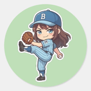 Pegatina Redonda Chibi Béisbol Edición 2026 - Lanzador preparándose