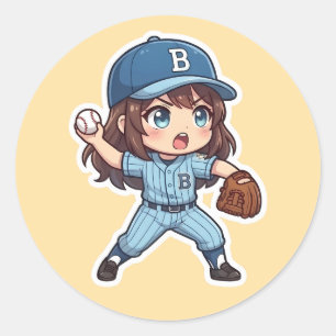 Pegatina Redonda Chibi Béisbol Edición 2026 - Lanzamiento del Pitch