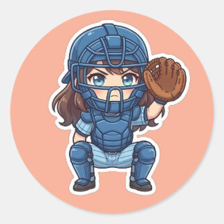 Pegatina Redonda Chibi Béisbol Edición 2026 - Sentadilla de Recepto