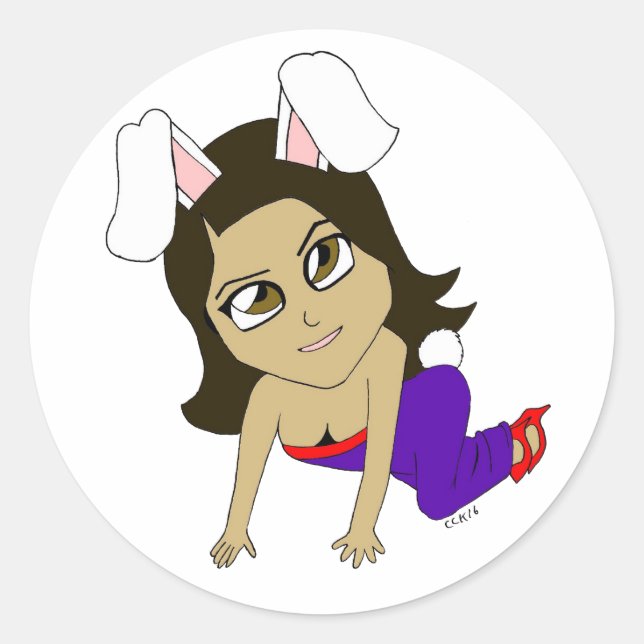 Pegatina Redonda chibi bunnygirl (Anverso)
