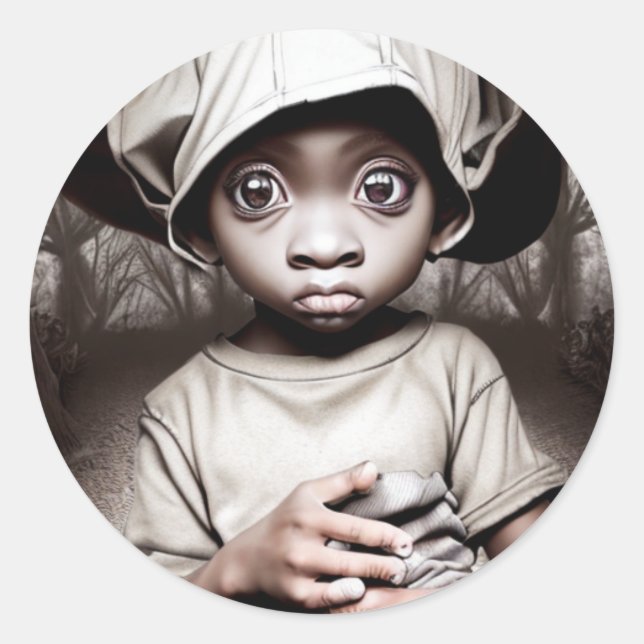 Pegatina Redonda Chibi Crepústica de niño étnico con calabaza Hallo (Anverso)