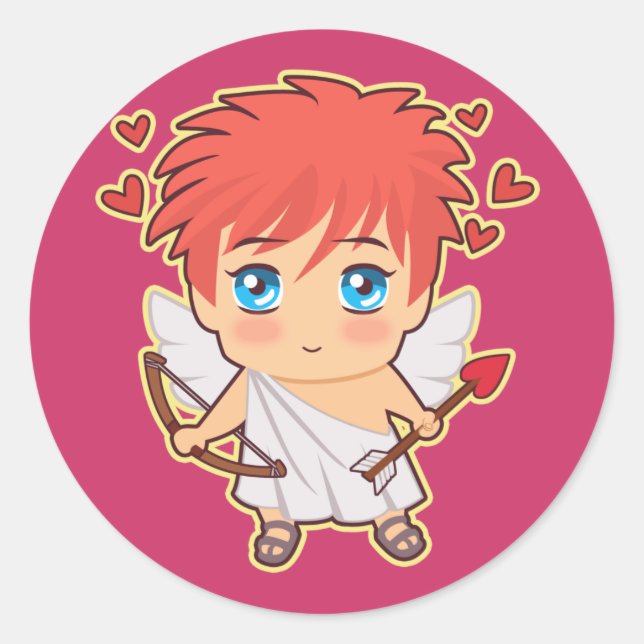 Pegatina Redonda Chibi Cupid (Anverso)