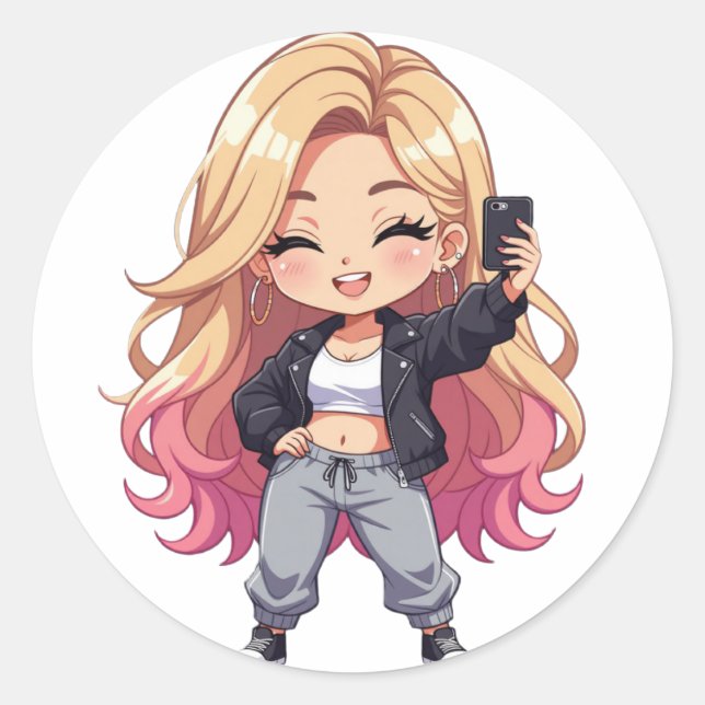 Pegatina Redonda Chibi Cutie (Anverso)