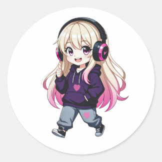 Pegatina Redonda Chibi Divertido