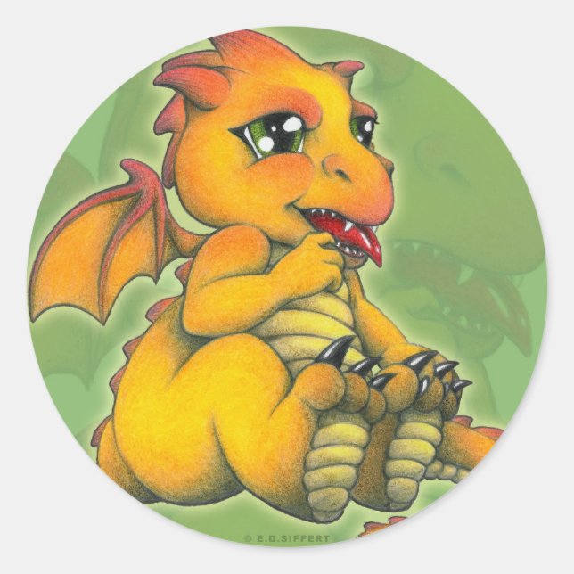 Pegatina Redonda Chibi Dragon (Anverso)