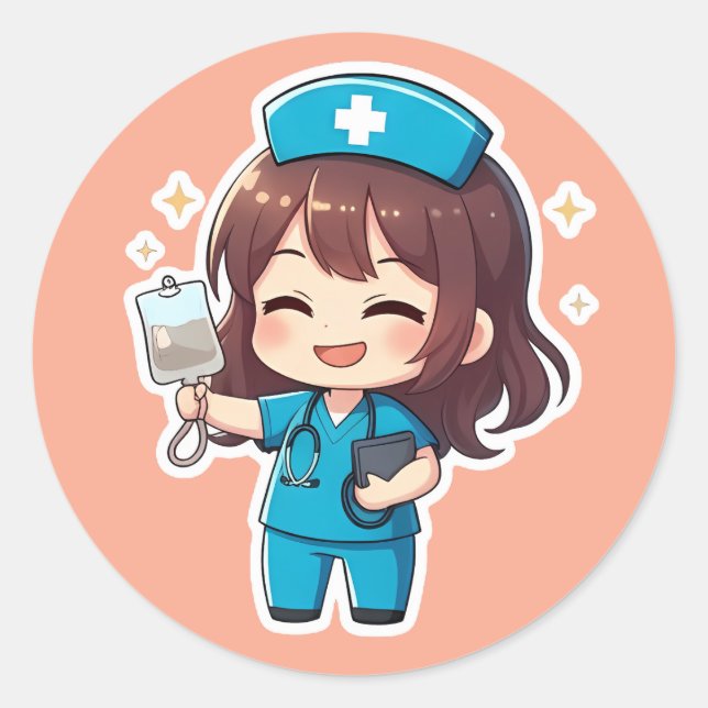 Pegatina Redonda Chibi Enfermera Original 2.0 - Energía Curativa (Anverso)