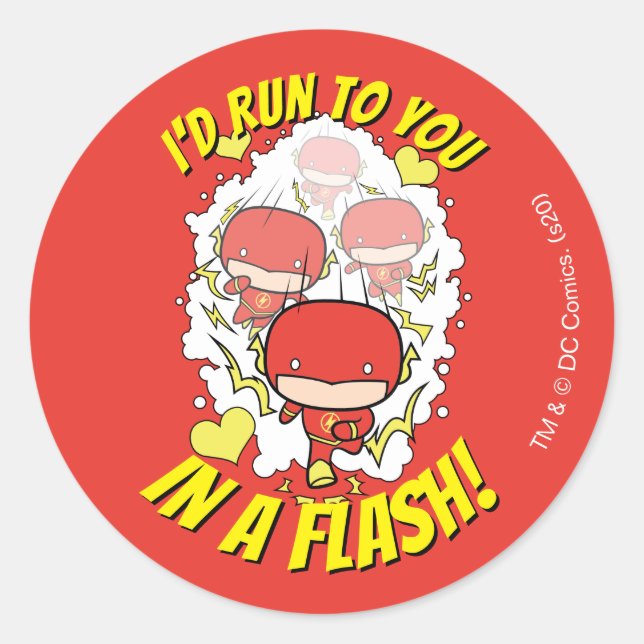 Pegatina Redonda Chibi Flash - Correría Contigo En Flash Valentine (Anverso)
