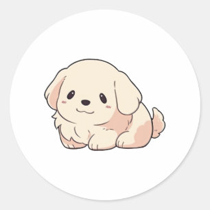 Pegatina Redonda Chibi Golden Retriever Puppy