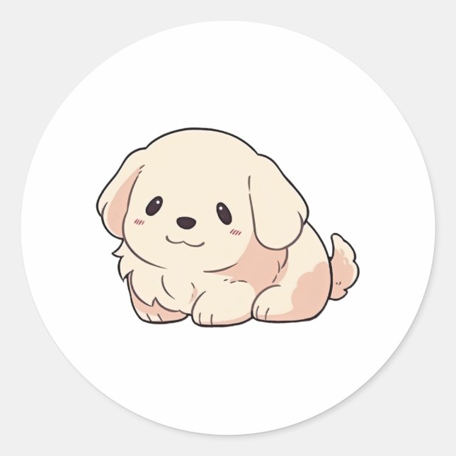 Pegatina Redonda Chibi Golden Retriever Puppy (Anverso)