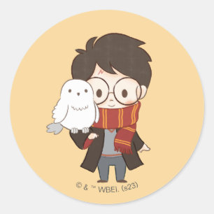 Pegatina Redonda Chibi HARRY POTTER™ y Hedwig