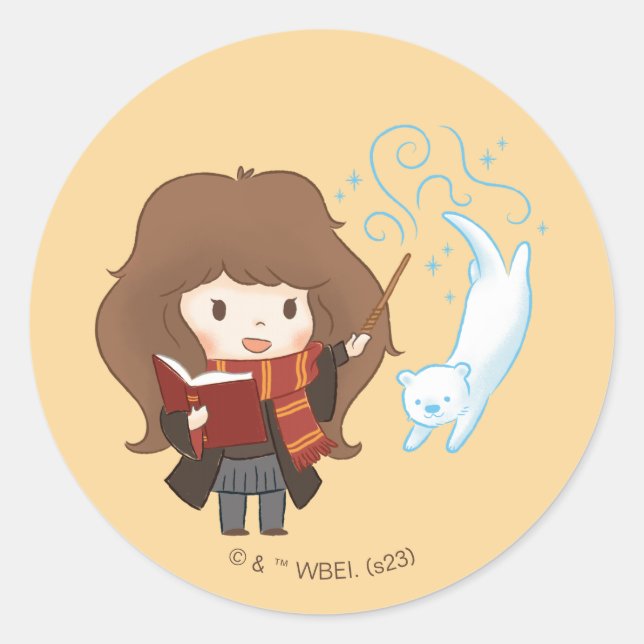 Pegatina Redonda Chibi Hermione Granger Patronus (Anverso)