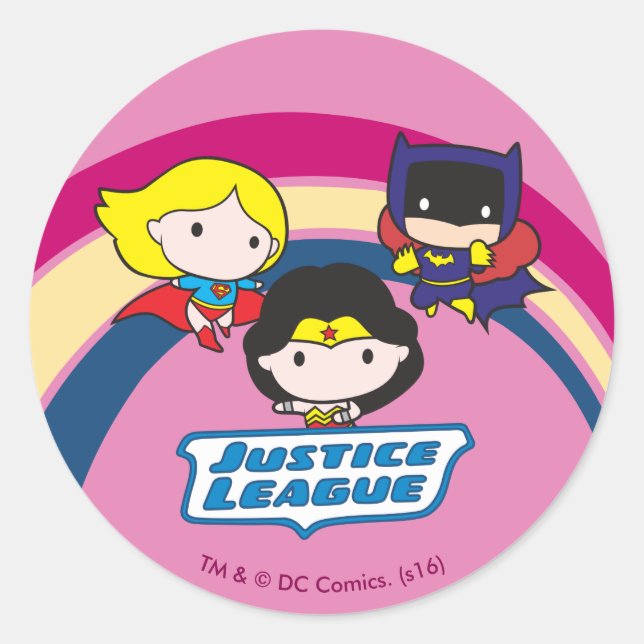 Pegatina Redonda Chibi Justice League Rainbow (Anverso)