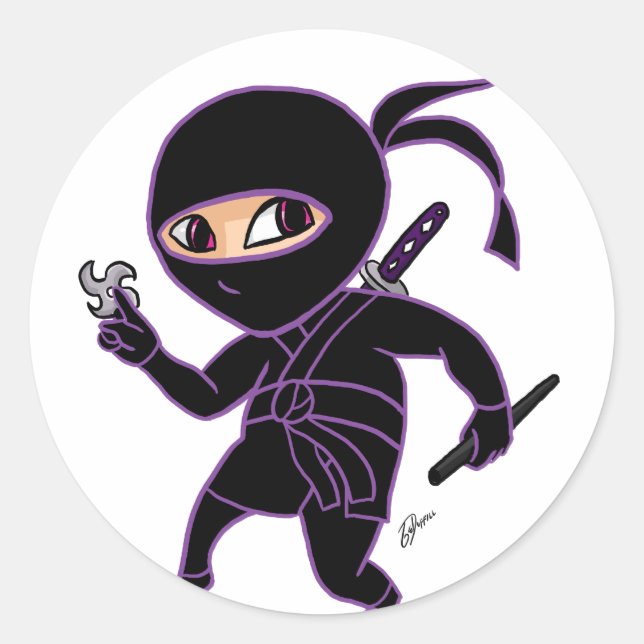 Pegatina Redonda Chibi Ninja (Anverso)