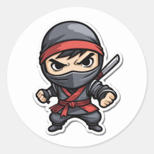 Pegatina Redonda Chibi Ninja Warrior Personalizado - Artes marciale