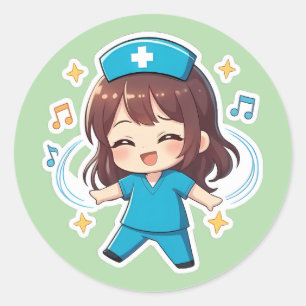 Pegatina Redonda Chibi Nurse Original 2.0 - Pulso de Alegría