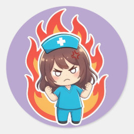 Pegatina Redonda Chibi Nurse Original 3.0 - Enojada