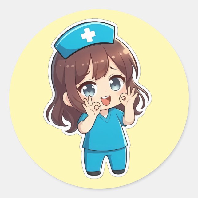 Pegatina Redonda Chibi Nurse Original 3.0 - Ok (Anverso)