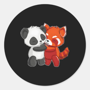 Pegatina Redonda Chibi Panda Bear Hugs Red Panda