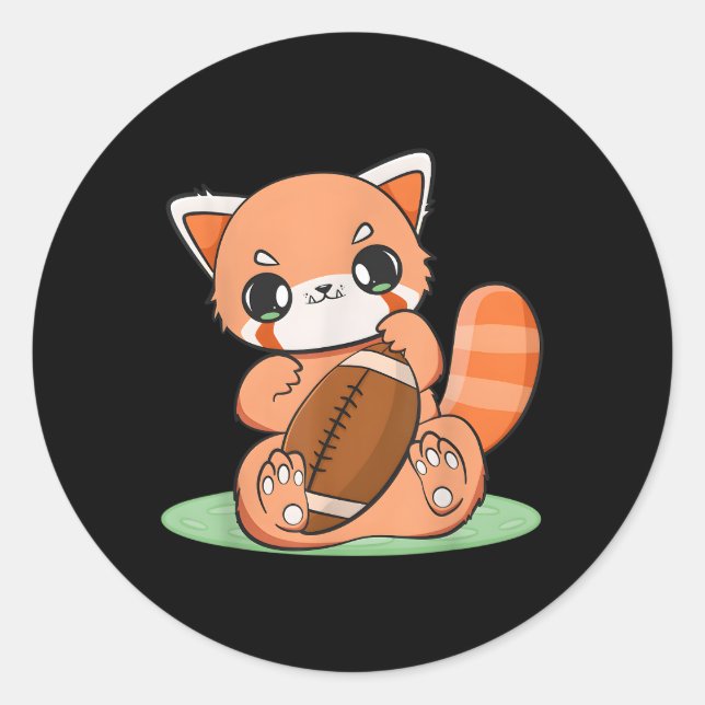 Pegatina Redonda Chibi Red Panda Con Deporte De Fútbol Anime Otaku (Anverso)