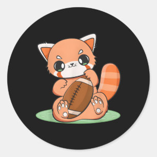 Pegatina Redonda Chibi Red Panda Con Deporte De Fútbol Anime Otaku