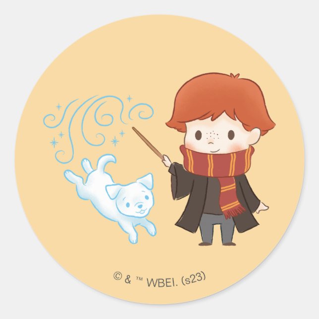 Pegatina Redonda Chibi Ron Weasley Patronus (Anverso)