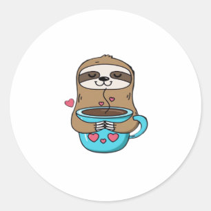Pegatina Redonda Chibi Sloth Coffee Lover - Cute Kawaii Sloth Huggi