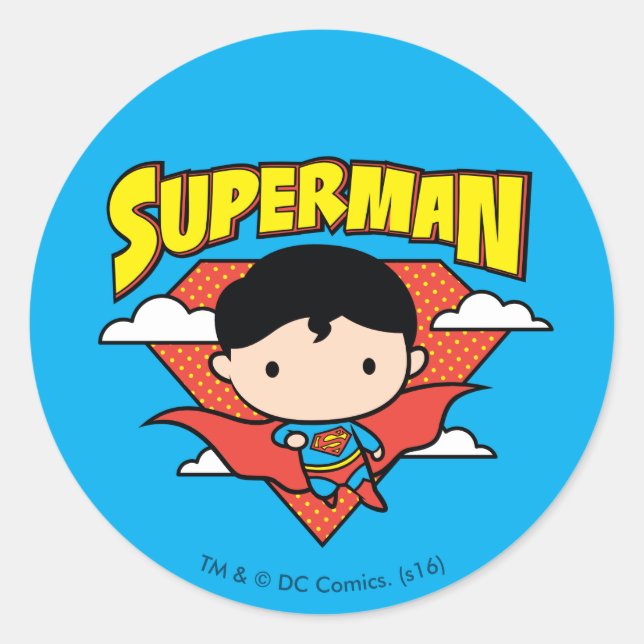 Pegatina Redonda Chibi Superman Polka Dot Shield y Name (Anverso)