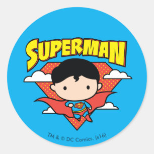Pegatina Redonda Chibi Superman Polka Dot Shield y Name